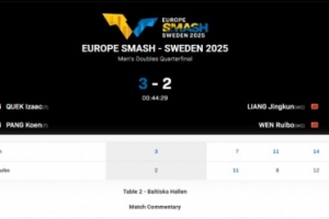 梁靖崑/温瑞博2-3不敌新加坡组合，无缘WTT瑞典站男双四强